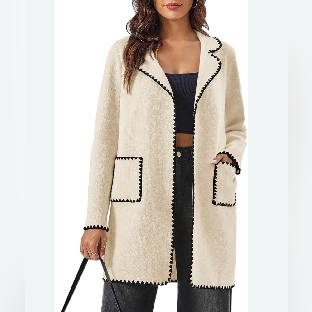 STOOCH / NWT/ Cream Long Coat with Black Trim / sold at Buckle/ S and XL